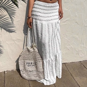 优雅木耳边百搭中长半身裙 度假飘逸高腰显瘦淑女个性 外贸夏季 时尚