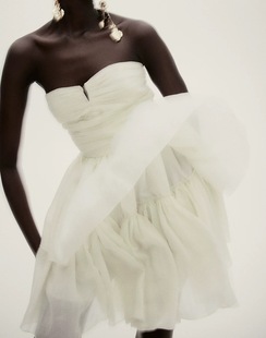 外贸单H家高品质来赛尔抹胸裙气质显瘦小众白色礼服短款裙连衣裙