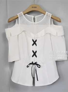 Yigue/亦谷夏季绑带露肩短袖衬衫时尚修身短款圆领上衣45235B2304