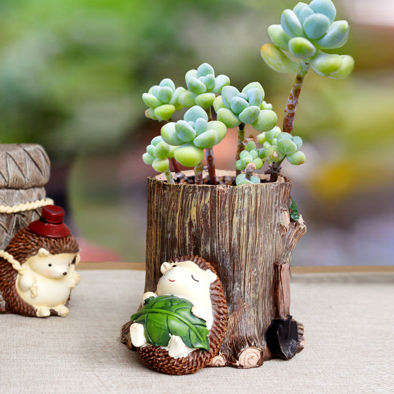 可爱小刺猬多肉植物花盆创意绿植花器微景观桌面时尚笔筒摆件礼物
