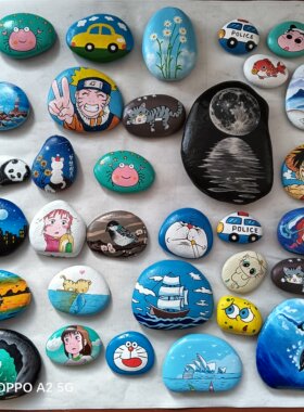 石头画成品卡通石头画成品可订制幼儿园diy美术作业多彩亲子彩绘