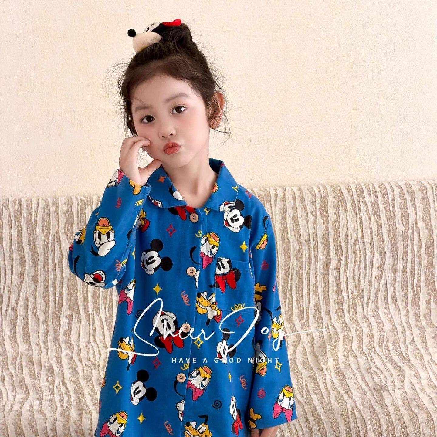 新款宝宝睡衣女童2026新款春秋可爱卡通米奇儿童中大童家居服套装