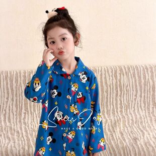 新款宝宝睡衣女童2026新款春秋可爱卡通米奇儿童中大童家居服套装
