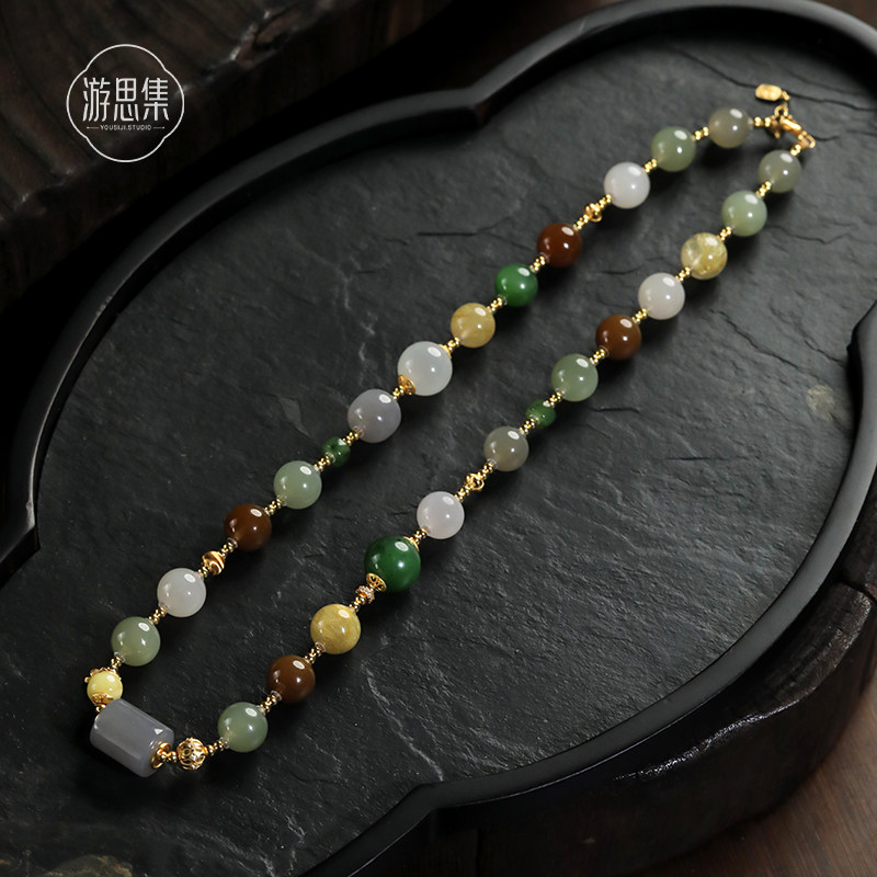 【四时春项链】天然和田玉多宝蜜蜡文艺轻奢项链女款金发晶设计感