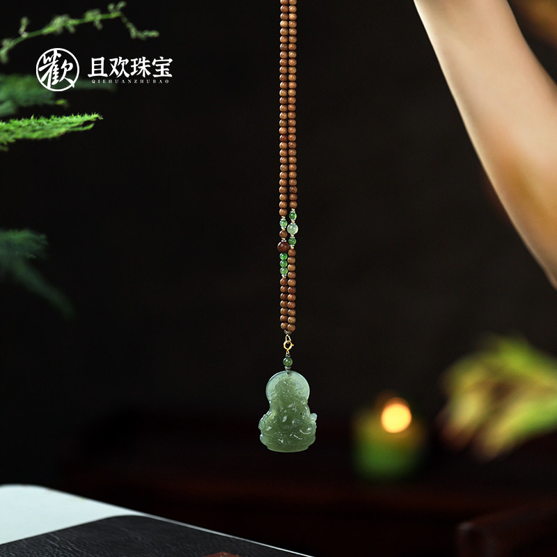 天然迈索尔黄黑肉老山檀香项链新中式圆珠黄金轻奢小众佛珠锁骨链