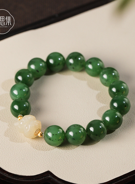 糖料【碧华手串】天然和田玉碧玉手串18k真金轻奢送礼弹力绳原创