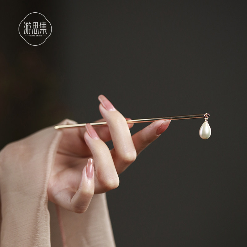 步摇簪子古风珍珠发簪简约现代高级感日常发钗盘发新中式七夕礼物