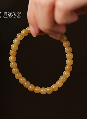 【合光手串】天然和田玉糖料单圈手串直切高品级弹力绳