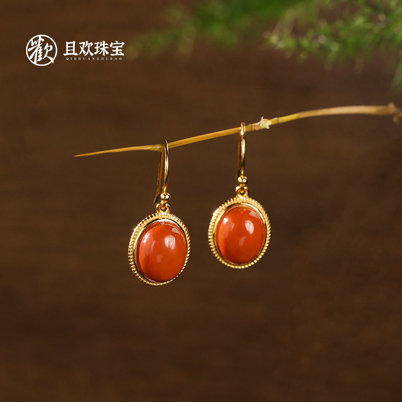 【元熹耳环】天然南红玛瑙椭圆形时尚洋气百搭休闲耳环S925银复古,饰品/流行首饰/时尚饰品新,耳环,淘宝优惠券,粉丝福利购,淘宝优惠卷