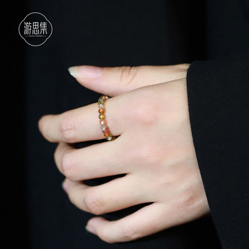 游思集戒指碧玺纯金彩虹戒指复古
