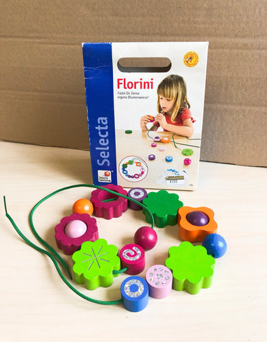 德国selecta 木质玩具florini 穿绳花朵玩具清仓