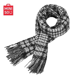 MINISO名创优品暮斯鸟格纹围巾百搭经典流苏披肩围脖潮流穿搭同款