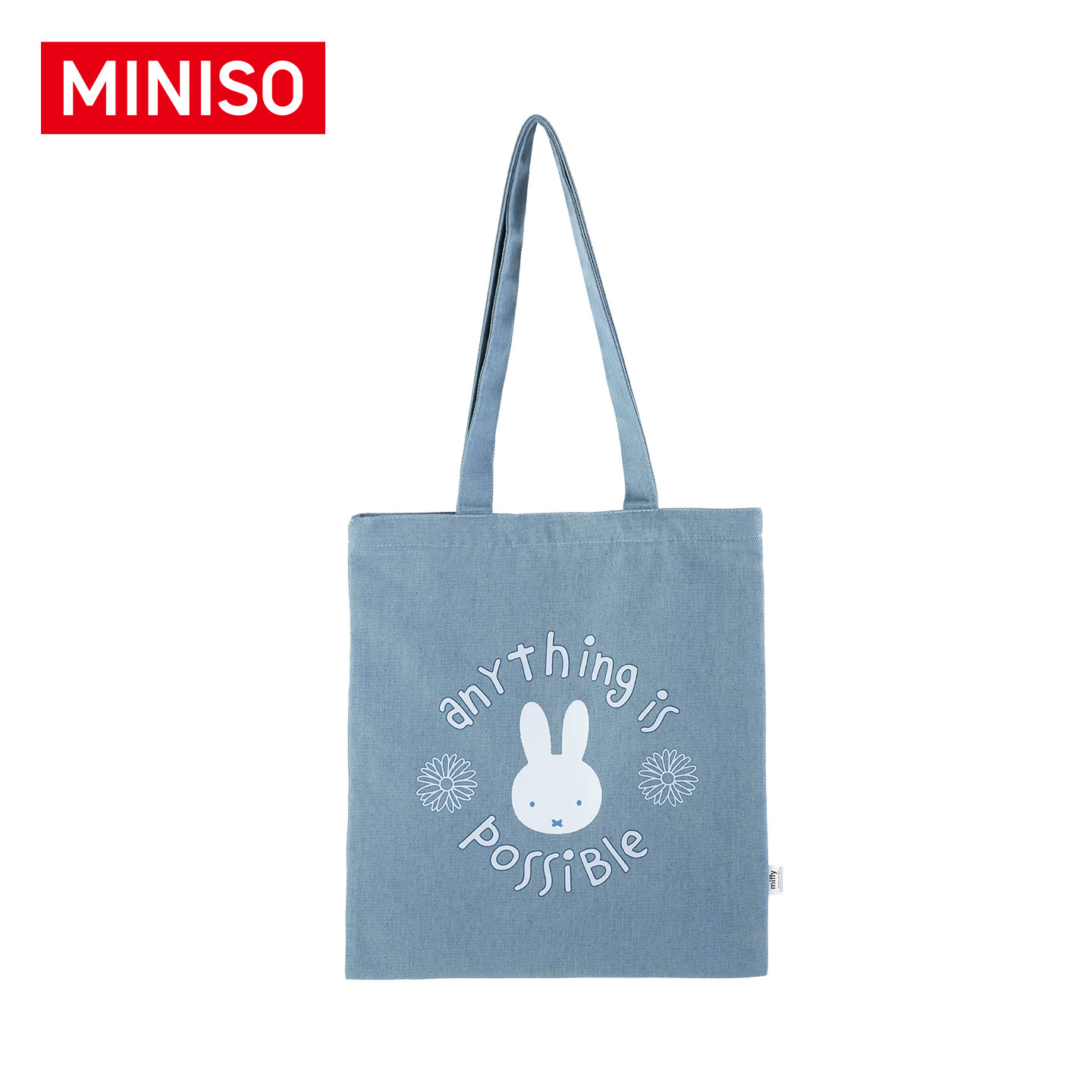 MINISO印花帆布包女大容量手提托特包可爱休闲单肩包购物袋蓝色