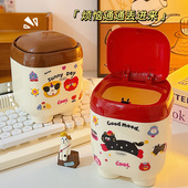多巴胺桌面迷你垃圾桶2025新款 带盖高颜值收纳桶学生宿舍小号纸篓