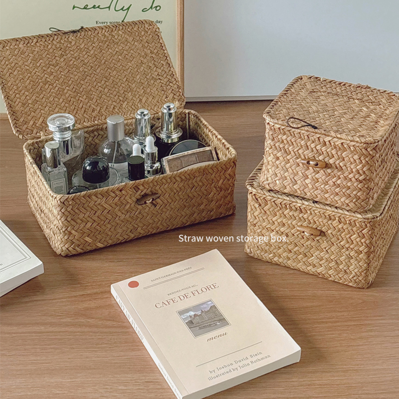 带盖桌面手工编织长方形