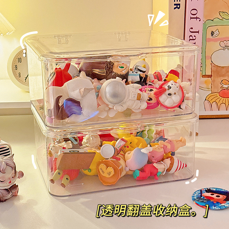 收纳盒亚克力展示盒手办展示柜透明萌粒展示架带盖防尘盲盒谷子
