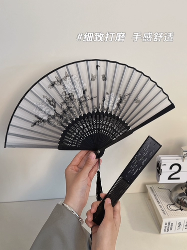 Летний фанат складной фанат в стиле кантри Новый китайский древний стиль маленький фанат черный, простой прочный детский бамбуко