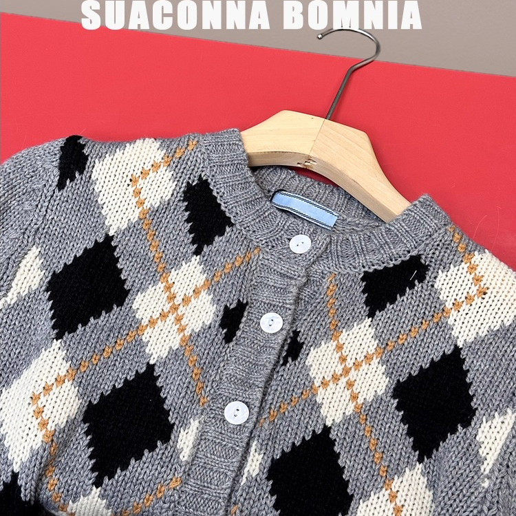 天花板彩色菱格圆领复古休闲宽松开衫简约女外套套头百搭气质毛衣,女装/女士精品,毛衣,淘宝优惠券,粉丝福利购,淘宝优惠卷