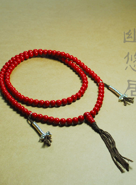 丁真同款雪巴红珠108佛珠项链