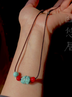 纯天然原矿绿松石锁骨链丁真同款