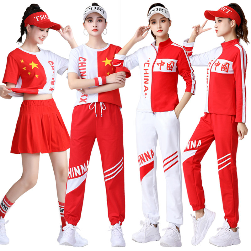 健美操广场舞表演服女团体运动健身操舞蹈年会元旦演出红色套装冬
