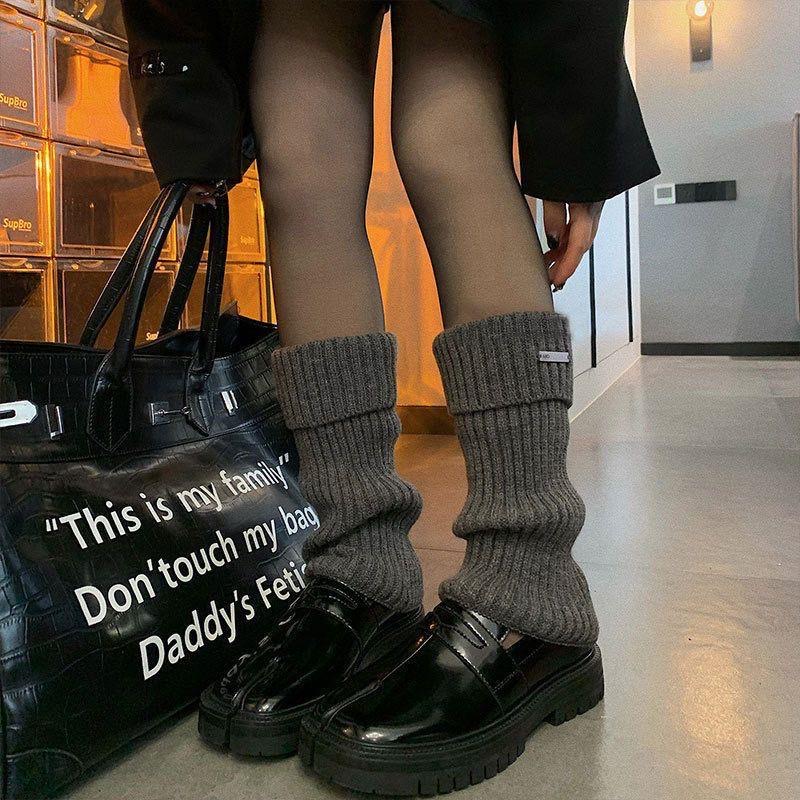 秋冬日系少女宽松腿套百搭堆堆袜金属标袜套保暖鞋套针织