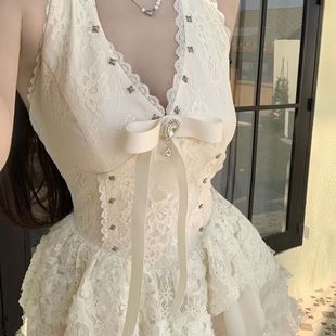 少女的古灵精怪秋季新款甜美纯欲风显瘦蝴蝶结吊带连衣裙开衫套装