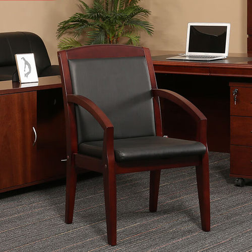 中泰品质胡桃色实木西皮会议椅
