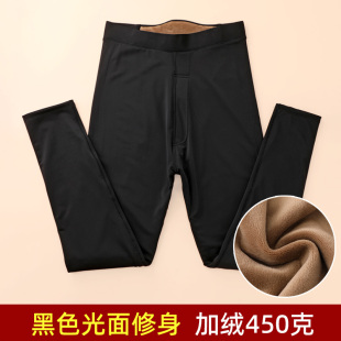 加绒光面中厚棉裤 秋裤 男士 秋冬新款 打底绒裤 高腰保暖裤 防风裤 修身