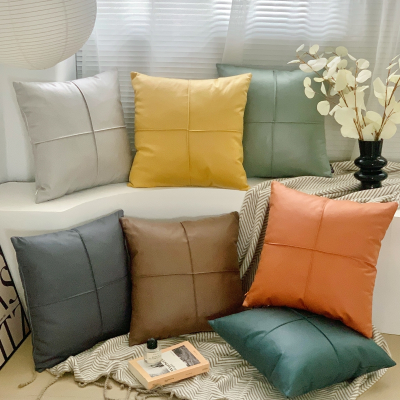 复古PU皮十字纹科技布抱枕不含芯