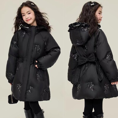 女童中长款加厚白鸭绒羽绒服外套