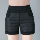 女外穿中年妈妈裤 冬款 显瘦大码 短裤 加厚保暖棉裤 弹力松紧高腰修身