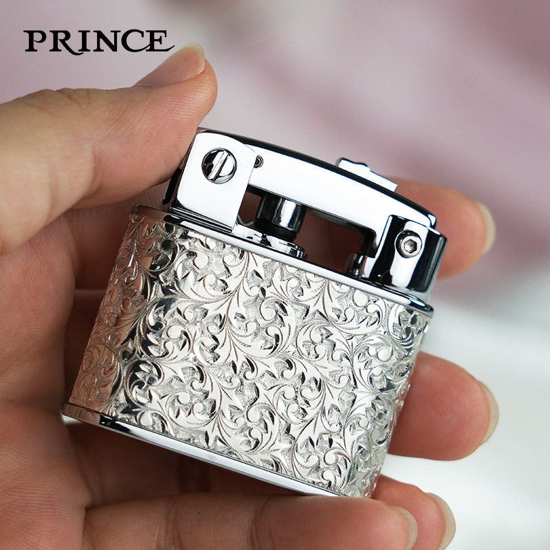 日本Prince王子打火机送礼物复古个性砂轮弹射点火深雕唐草创意