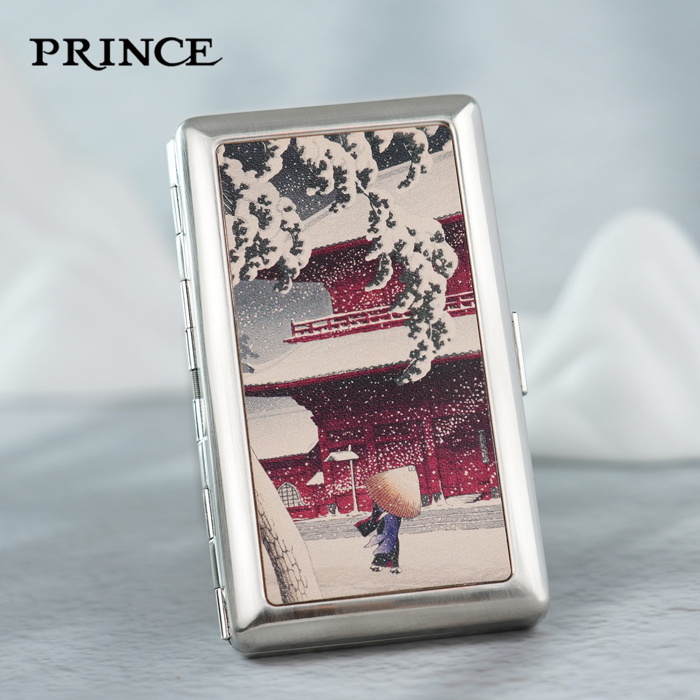 prince王子烟盒真皮彩绘增上寺之雪便携防潮防压高级创意个性送礼