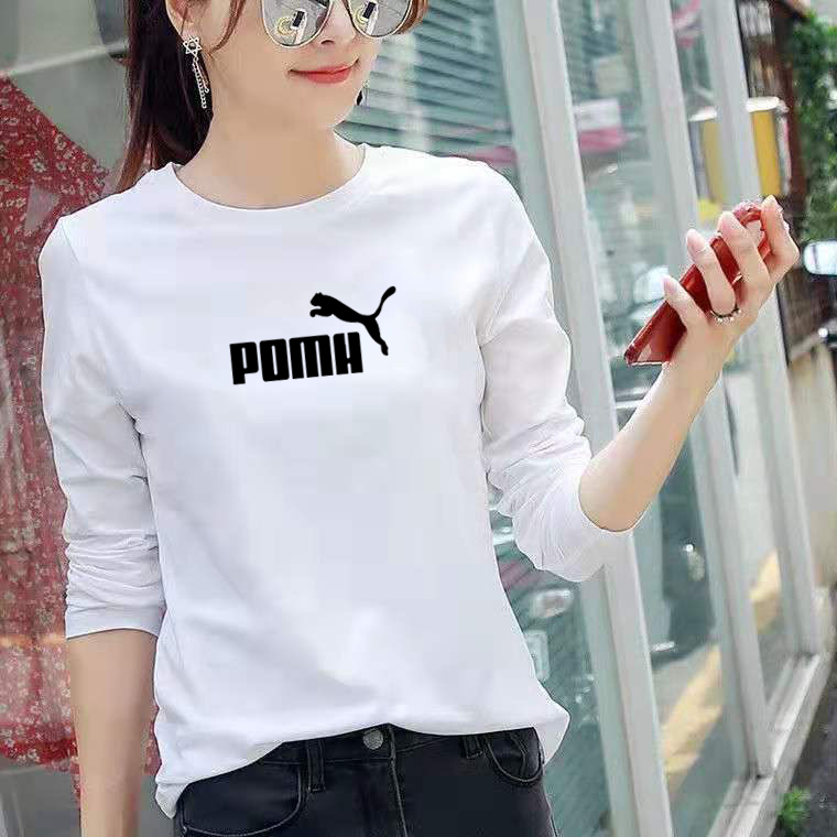 BM白色宽松长袖t恤女春秋圆领纯棉2025新款韩版百搭正肩显瘦上衣