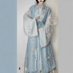 明制新款汉服女【万袖明宋白茶清欢】 长衫冬装比甲马面裙蓝套装