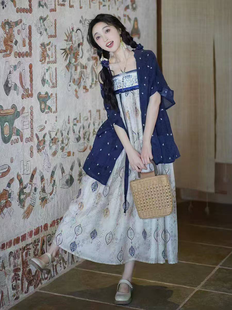 春夏新款汉服女【一木青松】汉元素法门寺吊带裙新中式日常套装