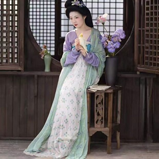 新款汉服《元气葡萄》清爽夏季新款复原唐制一片式褶裙圆领衫套装