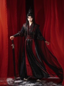春秋朱辰风武侠剑客黑红汉服