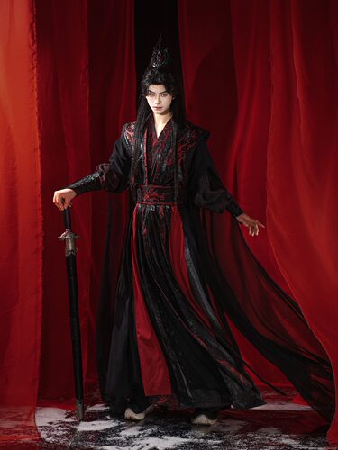 春秋朱辰风武侠剑客黑红汉服