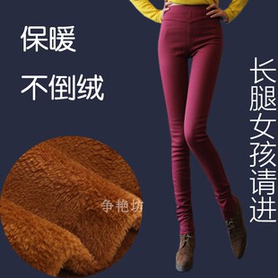 春季加薄绒彩色紧身小脚裤高个子枣红色墨绿色小码加长女柔软弹力