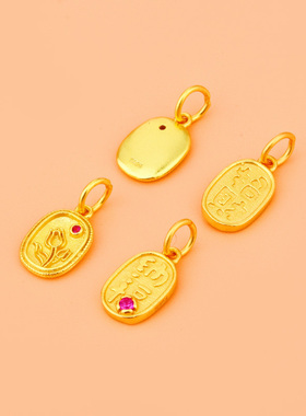 S925古法银镀金招财纳福郁金香吊坠手链串珠DIY编绳小滴溜配件