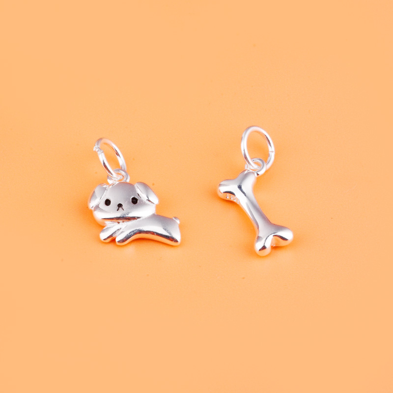 S925纯银骨头小狗吊坠 手链项链DIY饰品挂坠 首饰配件