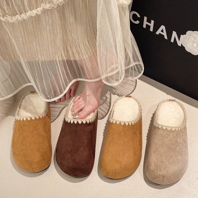 秋冬刺绣勃肯鞋包头拖鞋女外穿2025新款加绒厚底毛毛棉拖鞋1123u