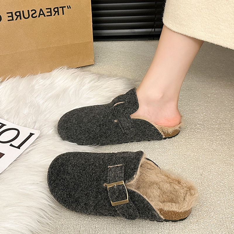 勃肯鞋毛毛拖鞋外穿2025新款加懒人一脚蹬包头拖1201k