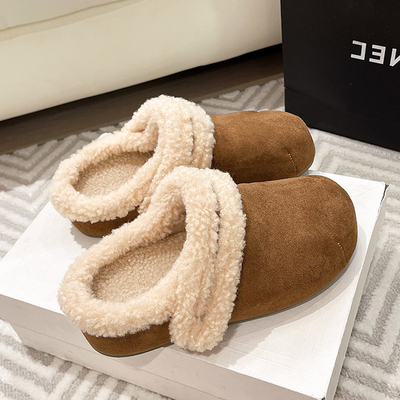 秋冬厚底增高包头勃肯鞋毛毛拖鞋女外穿2025新款加绒一脚蹬1123u