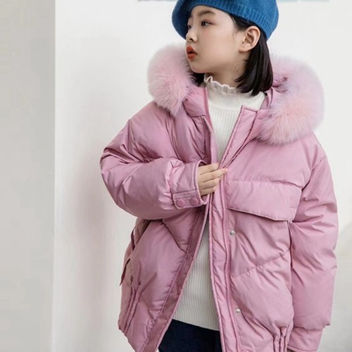 81216带帽毛领羽绒服童装冬款男女童保暖服装中童