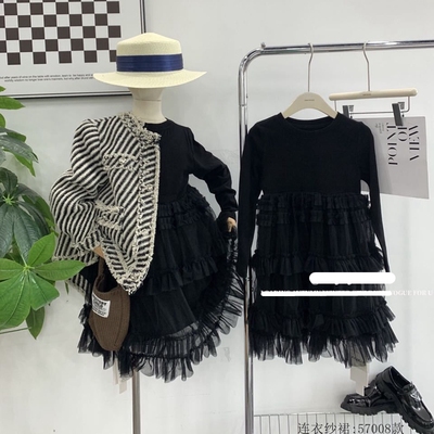 57008木家长袖连衣裙童装秋款女童蕾丝长裙子中大童