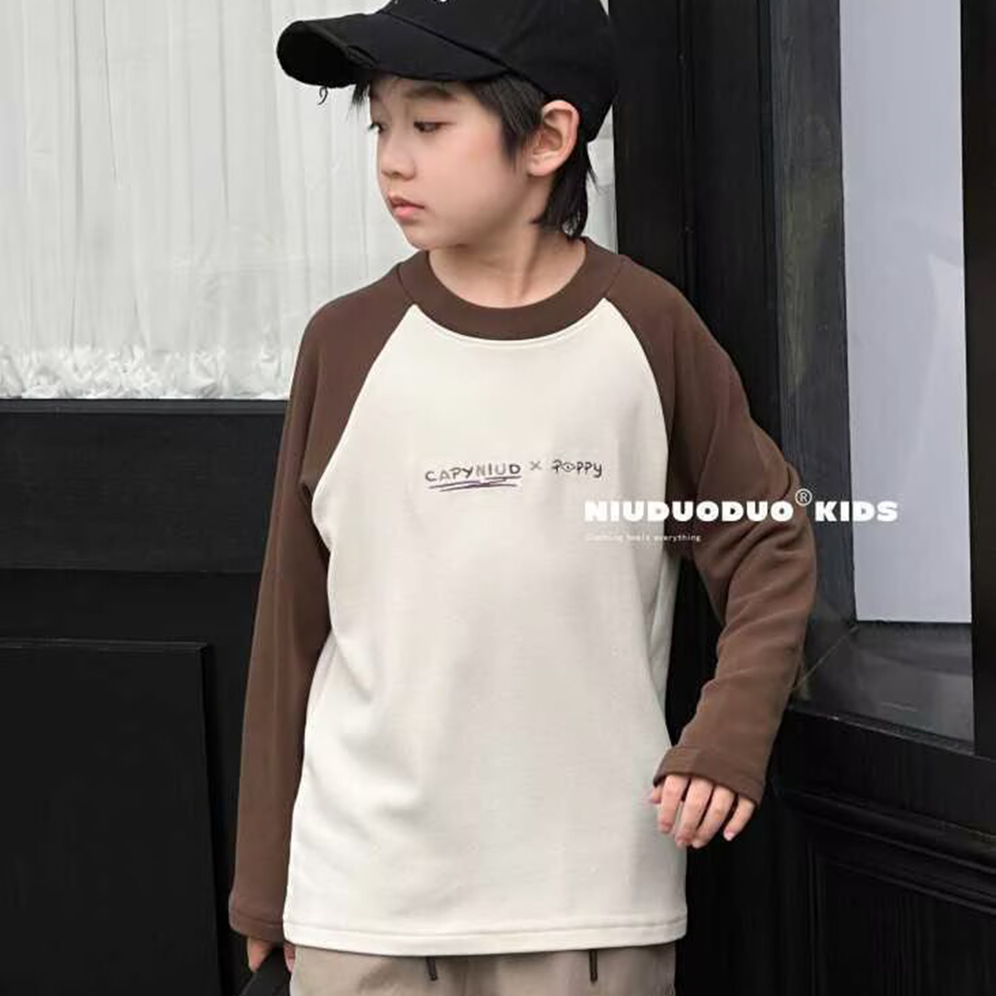 53955牛家澳绒长袖T恤衫童装秋冬款男女童拼色体恤中大童