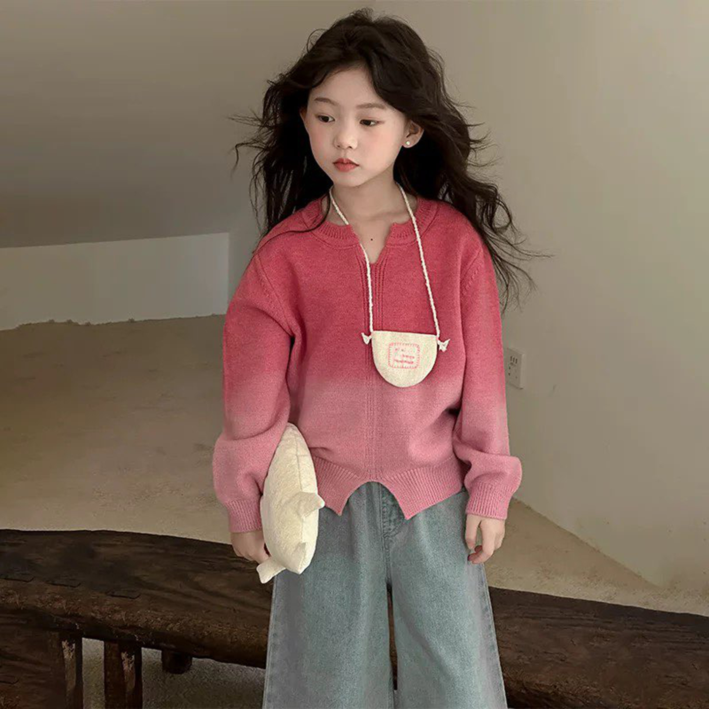 渐变色毛衣童装秋冬款男女童休闲针织衫套头衫中大童